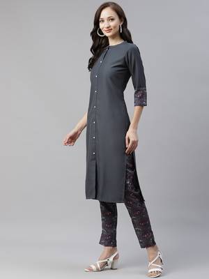 Grey plain viscose rayon kurtas-and-kurtis 2