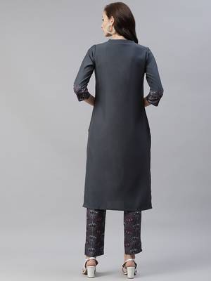 Grey plain viscose rayon kurtas-and-kurtis 3