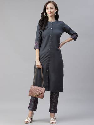 Grey plain viscose rayon kurtas-and-kurtis 5