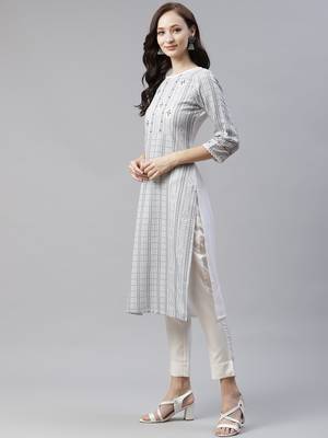 Cream printed viscose rayon kurtas-and-kurtis 2