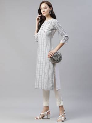 Cream printed viscose rayon kurtas-and-kurtis 5