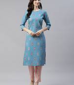 Blue printed viscose rayon kurtas-and-kurtis