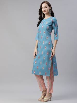 Blue printed viscose rayon kurtas-and-kurtis 2