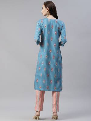 Blue printed viscose rayon kurtas-and-kurtis 3