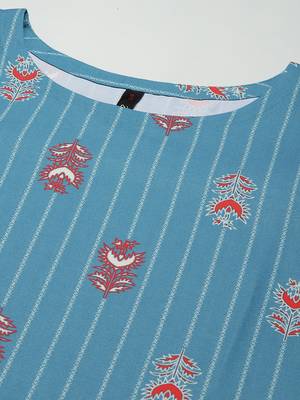 Blue printed viscose rayon kurtas-and-kurtis 4