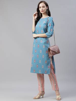 Blue printed viscose rayon kurtas-and-kurtis 5