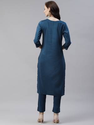 Teal printed art silk kurtas-and-kurtis 3