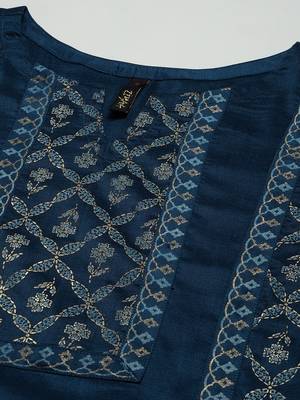 Teal printed art silk kurtas-and-kurtis 4