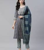 Blue printed viscose rayon kurtas-and-kurtis