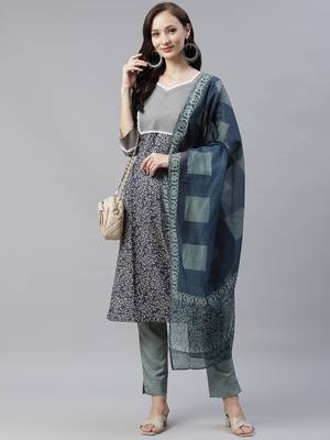 Blue printed viscose rayon kurtas-and-kurtis 5