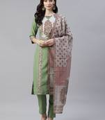 Green printed viscose rayon kurtas-and-kurtis