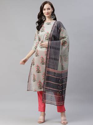 Grey printed art silk kurtas-and-kurtis 1