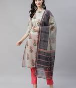 Grey printed art silk kurtas-and-kurtis