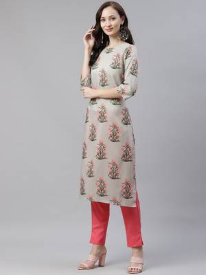 Grey printed art silk kurtas-and-kurtis 2
