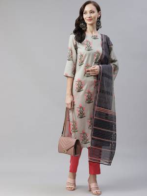 Grey printed art silk kurtas-and-kurtis 5