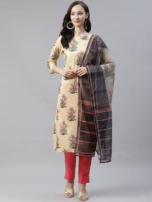 Yellow printed art silk kurtas-and-kurtis 1