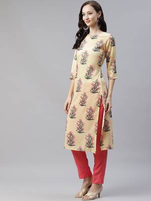 Yellow printed art silk kurtas-and-kurtis 2