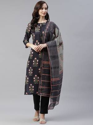 Black printed art silk kurtas-and-kurtis 1
