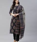 Black printed art silk kurtas-and-kurtis