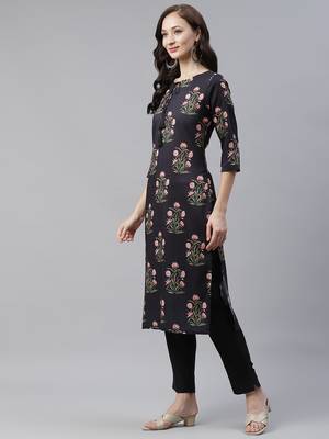 Black printed art silk kurtas-and-kurtis 2