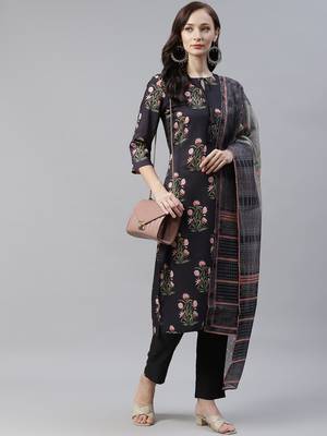 Black printed art silk kurtas-and-kurtis 5