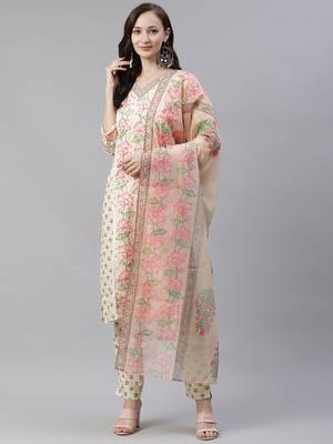 Cream printed viscose rayon kurtas-and-kurtis 1