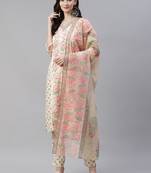 Cream printed viscose rayon kurtas-and-kurtis