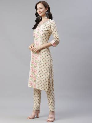 Cream printed viscose rayon kurtas-and-kurtis 2