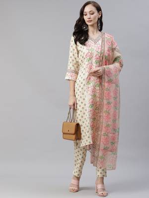 Cream printed viscose rayon kurtas-and-kurtis 5