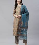 Brown printed viscose rayon kurtas-and-kurtis