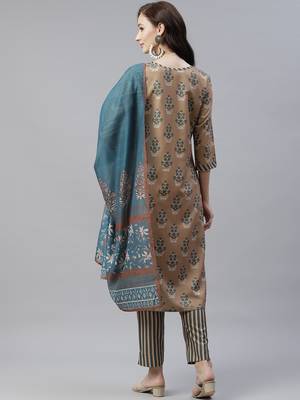 Brown printed viscose rayon kurtas-and-kurtis 3