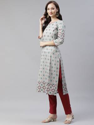 Green printed viscose rayon kurtas-and-kurtis 2