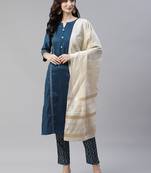 Turquoise plain art silk kurtas-and-kurtis