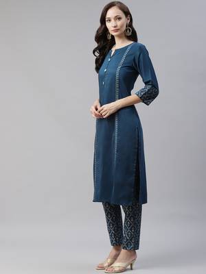 Turquoise plain art silk kurtas-and-kurtis 2