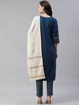 Turquoise plain art silk kurtas-and-kurtis 3