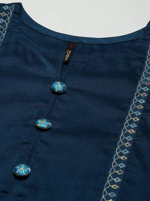 Turquoise plain art silk kurtas-and-kurtis 4