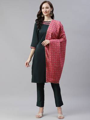 Green plain art silk kurtas-and-kurtis 1