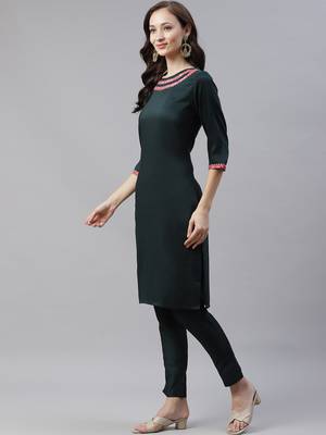 Green plain art silk kurtas-and-kurtis 2