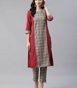Maroon printed viscose rayon kurtas-and-kurtis