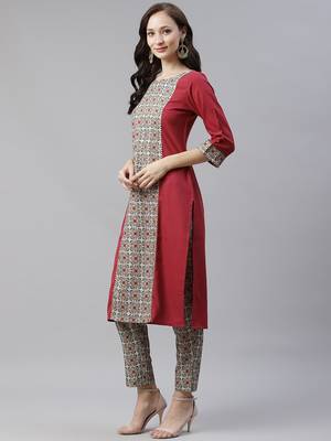 Maroon printed viscose rayon kurtas-and-kurtis 2