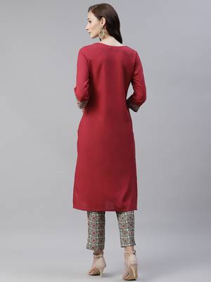Maroon printed viscose rayon kurtas-and-kurtis 3