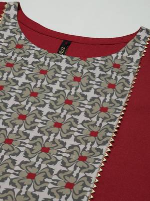 Maroon printed viscose rayon kurtas-and-kurtis 4