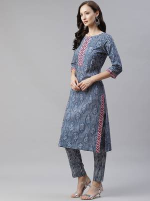 Blue printed viscose rayon kurtas-and-kurtis 2