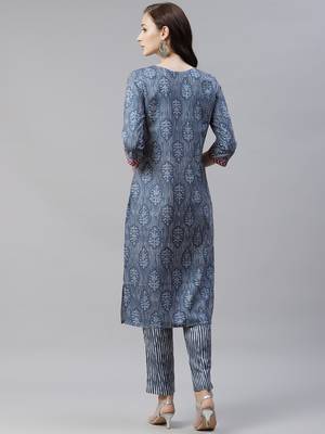 Blue printed viscose rayon kurtas-and-kurtis 3