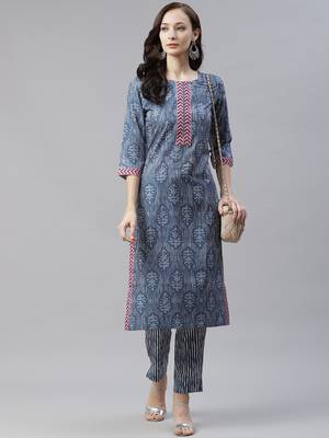 Blue printed viscose rayon kurtas-and-kurtis 5