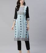 Blue printed viscose rayon kurtas-and-kurtis