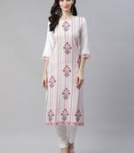 Cream printed viscose rayon kurtas-and-kurtis
