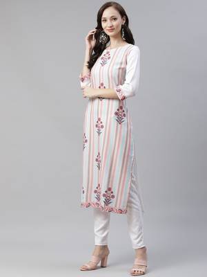 Cream printed viscose rayon kurtas-and-kurtis 2