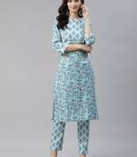 Blue printed viscose rayon kurtas-and-kurtis