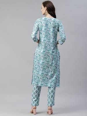 Blue printed viscose rayon kurtas-and-kurtis 3